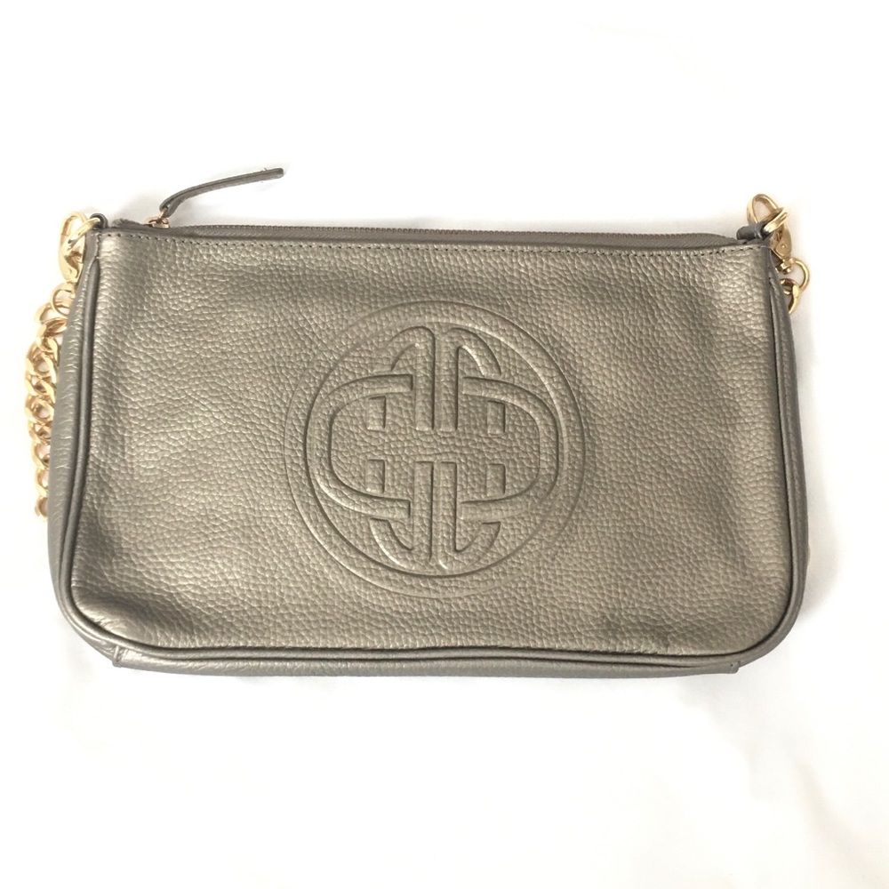 Leather bronze clutch/small shoulder bag